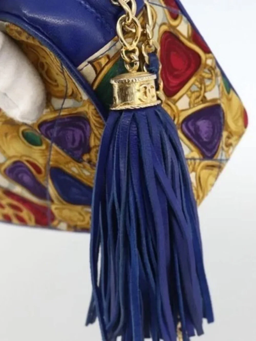 CHANEL Matelasse Chain Shoulder Bag Satin Blue Gold CC Auth BAZ668V